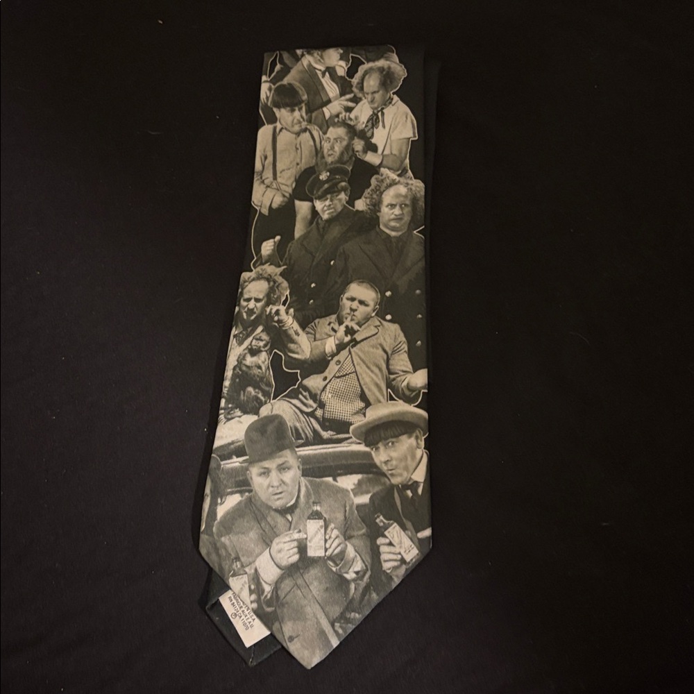 Ralph Marlin Three Stooges Antics Tie Mens Black Gray 1994 Whimsy Comed